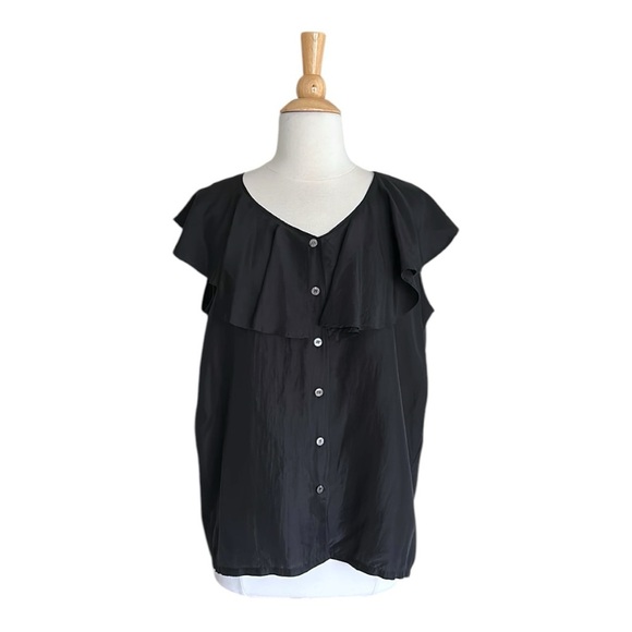 NEW YORK STUDIO Vintage Black Silk Ruffle Blouse Peasant Whimsical Elegant M - Picture 1 of 14